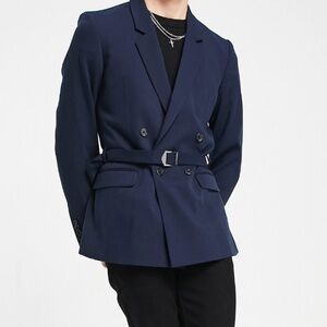 ASOS DESIGN super skinny belted blazer in navy